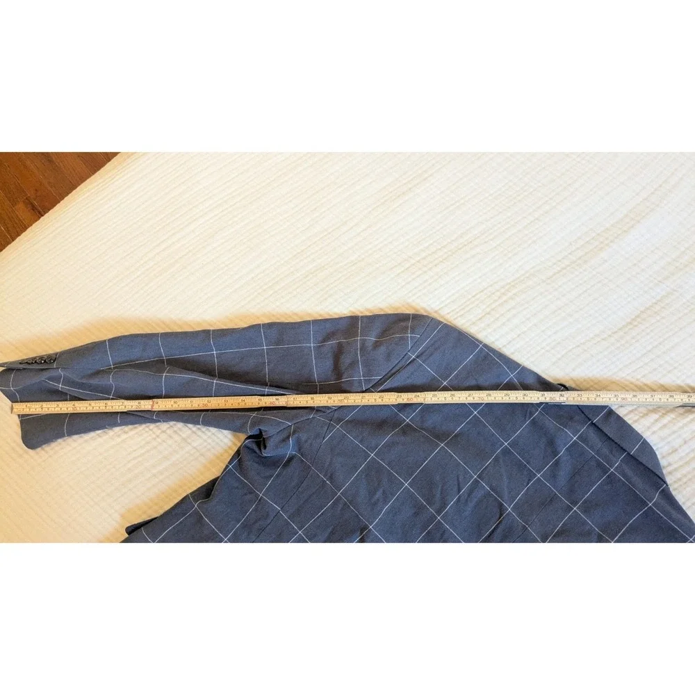Stafford Linen Blend Signature Blazer Mens 54R Blue Windowpane Check Sports Coat